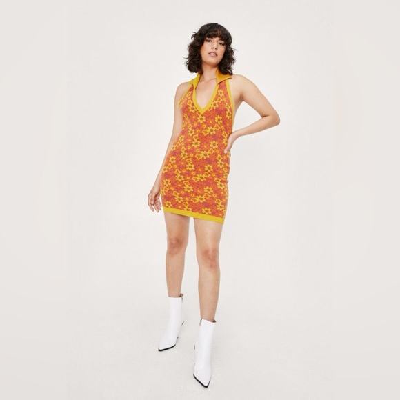 Nasty Gal Floral V Neck Collar Knitted Mini Dress‎ - Picture 12 of 12
